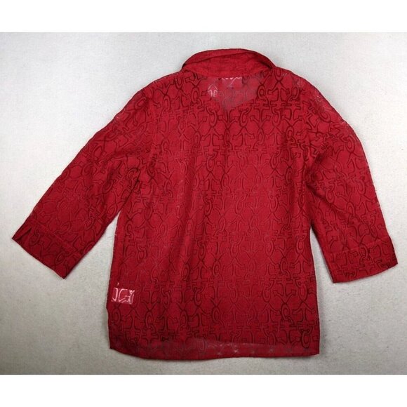 ALFRED DUNNER - WOMEN'S SHEER RED 3/4 SLEEVE BUTTON-UP TOP - SIZE 12 - Picture 6 of 6